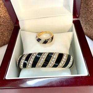 SAL Black Enamel, White Stones Signed Swarovski